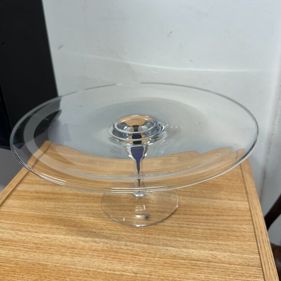 Orefors Blue Stemmed Glass Cake Plate - Picture 1 of 4